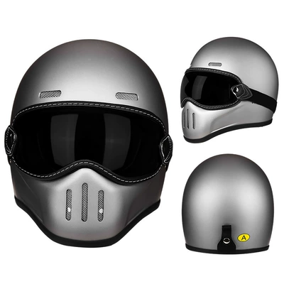 Motorcycle Safety Supplies, Carbon Fiber Retro Helmet Motorcycle - fiberglass-rock-gray-brown-lenses-m56-57-head-circumference