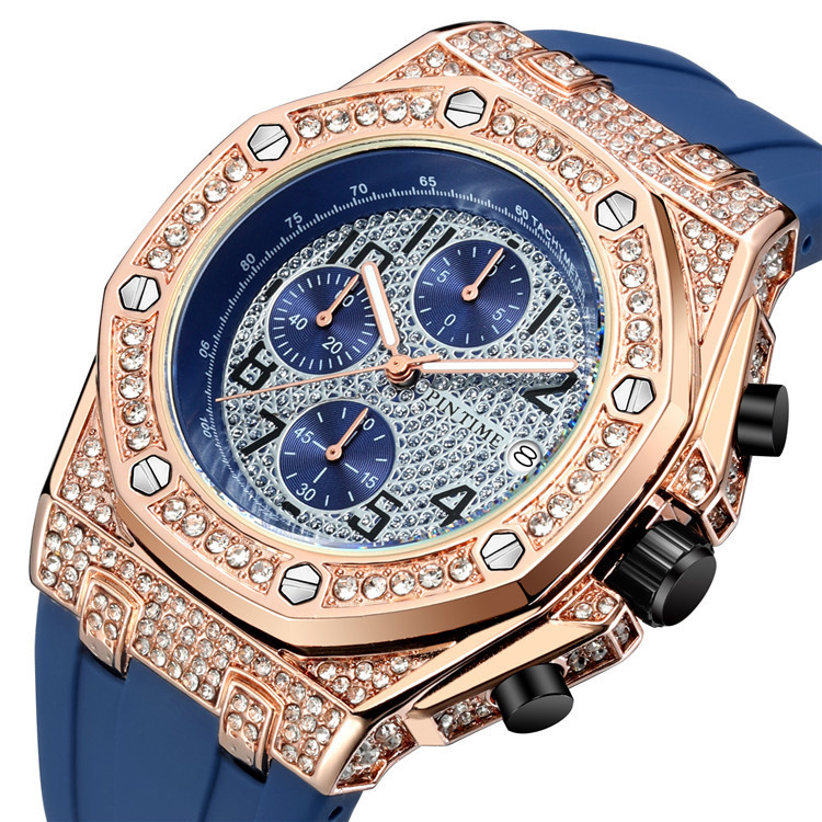 Men's Retro Chronograph Quartz Watch With Large Dial And Diamonds_voghion.com