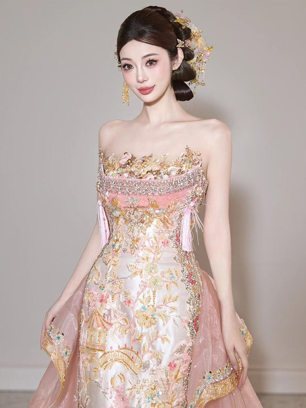 新中式订婚礼服2025新款粉色重工敬酒服小众轻奢宴会晚礼服礼裙女|undefined