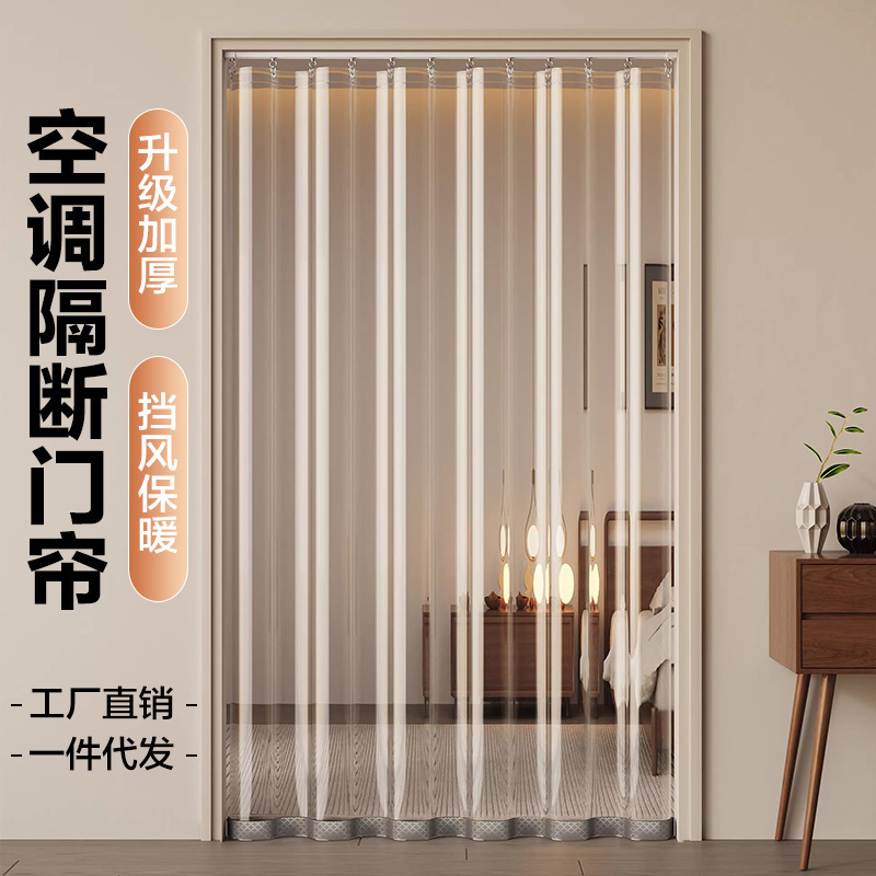 Household Air Conditioner Windproof and Heat-Insulating Eva Thickened Transparent Track Door Curtain, Kitchen Oil-Proof, No-Drill Sliding Rail Type