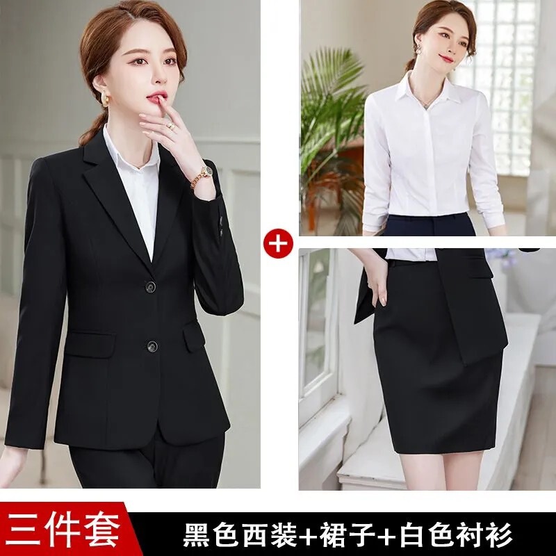 新型職業服装女装チベット青爆金気質スーツセット黒双ボタン正装スーツ面接作業服|undefined