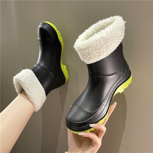 Womens Winter Waterproof Slip-Resistant Insulated Mid-Century Water Shoes Rain Boots Short Boots for Car Washing Kitchen Rubber Shoes Thick Warm Insulated Waterproof