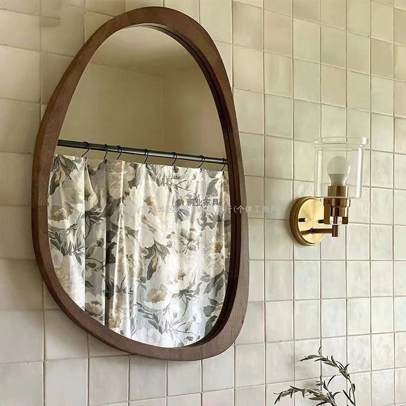 Long Yue Bang American-Style Irregular Wall-Mounted French Bathroom Mirror Vanity Mirror Bathroom Mirror Retro Vanity Mirror Smart