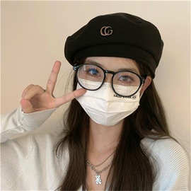 秋冬新款贝雷帽子女简约CG百搭韩版磨毛呢八角帽复古时尚潮蓓蕾帽