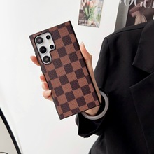 复古花纹适用三星S24ULTRA棋格纹S22ULTRA小花防摔S23U手机保护套