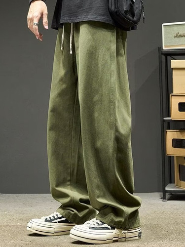 Non-stretch unbranded straight-leg work pants for men, autumn Japanese casual straight-leg logger pants with pockets, regular youth fashion