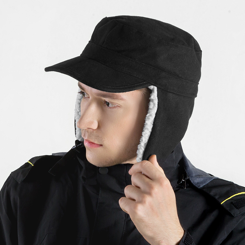 Men's Outdoor Cycling Versatile Foldable Woolen Retro Peaked Cap Women's Ear Protection Lambswool Hat
