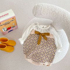 2023 New Men and Women Baby Infant Plaid Jacquard Overalls Knitted One-piece Clothing Triangle Romper Suit