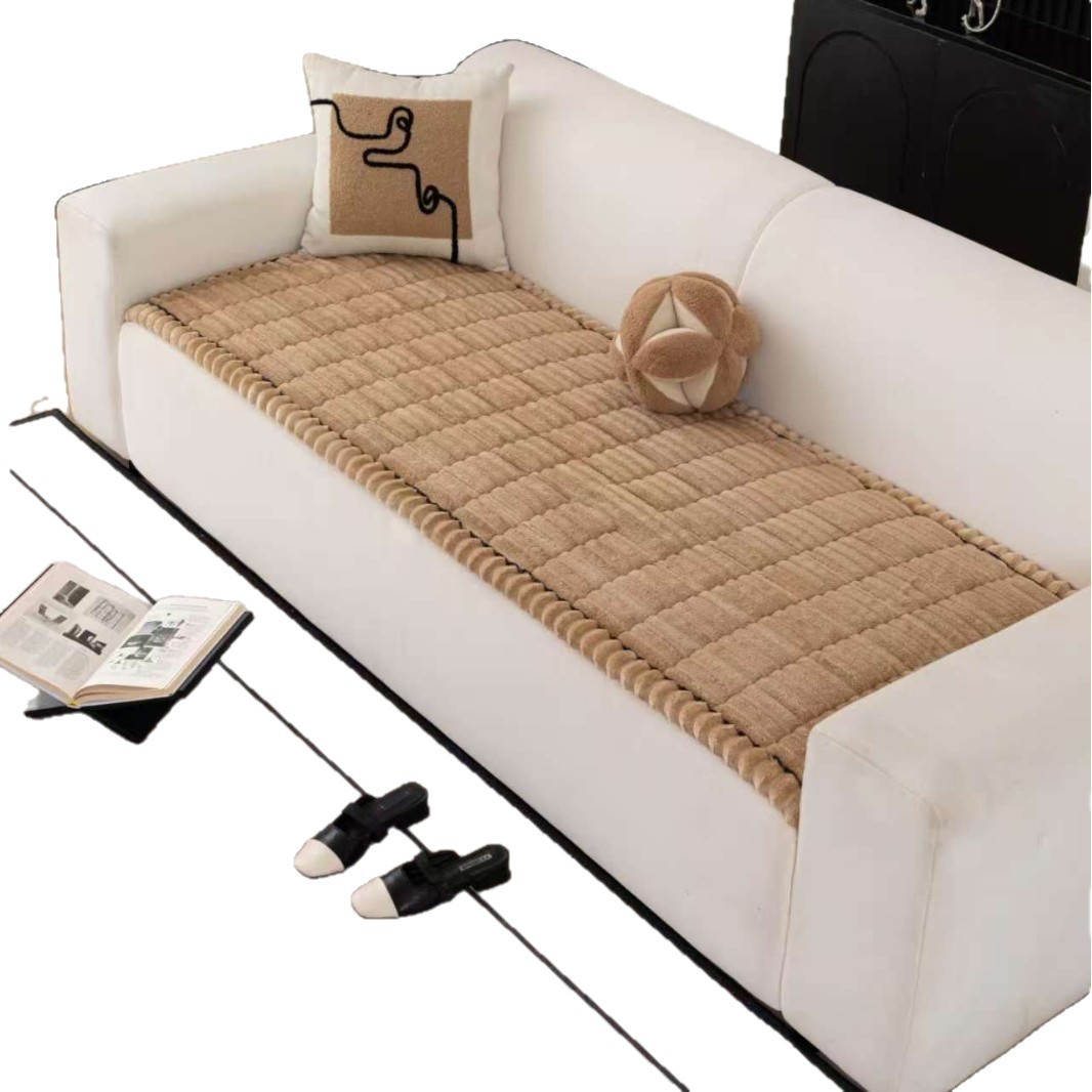 Cojín de sofá de peluche grueso recto invierno 2025 nuevo cojín de sofá de una pieza fijo antideslizante tela de cubierta antiestática