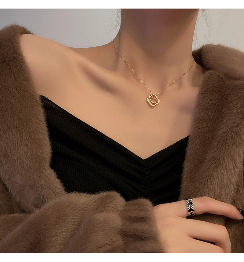 titanium steel square geometric micro-set pendant fashion simple clavicle chain