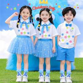 六一儿童演出蓝色凸凸纱裙表演服小学生毕业啦啦队幼儿园合唱舞蹈