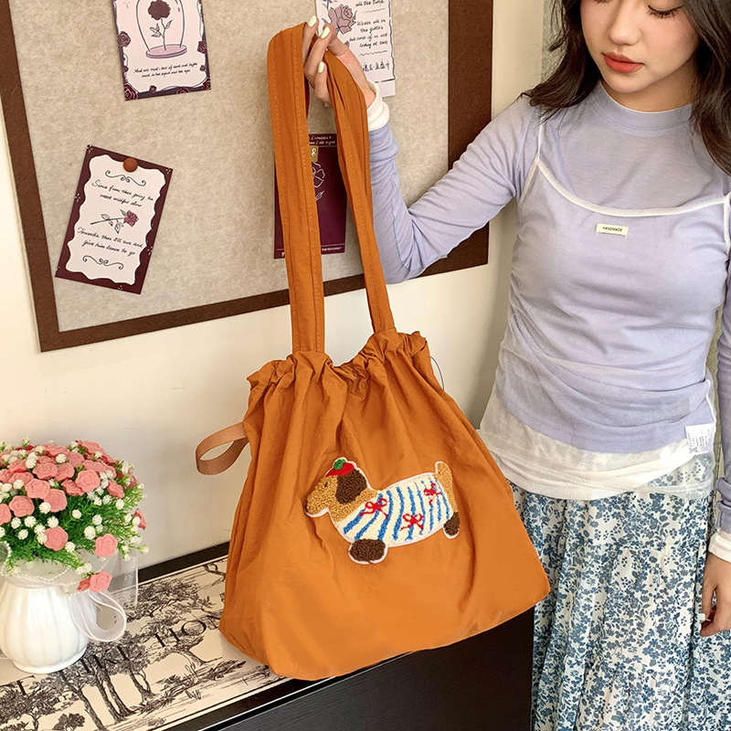 Korean Version Ins Cute Girl Tote Bag 2025 New Fashion Simple Cartoon Large Capacity Shoulder Handbag