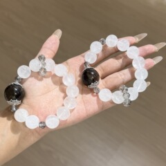 天然白幽灵水晶手链大颗粒茶晶顶珠白幽灵手串女款高级感百搭礼物