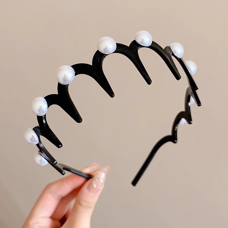 Alto cráneo de lana ondulado banda de cabello para mujeres lavado de cara maquillaje especial banda de cabello con dientes antideslizante acabado de cabello agrupado tocado