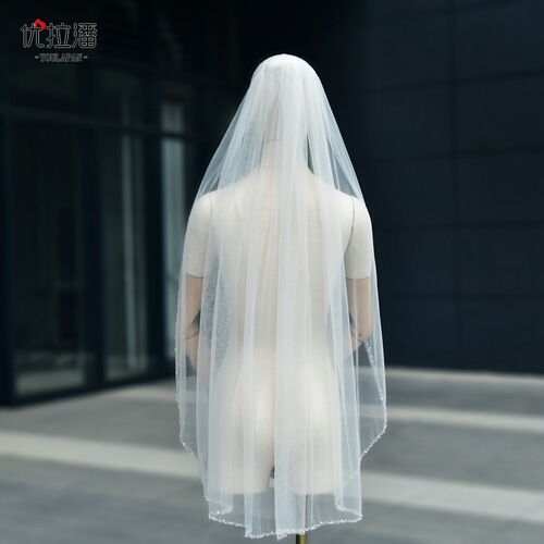 Youlapan European and American new handmade beaded veil, simple and elegant main wedding dress, plain veil, pearl veil V128