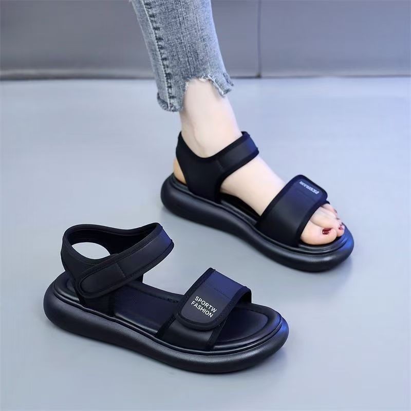 Red red velcro de fondo grueso sandalias deportivas coreanas cómodas zapatos de madre 2026 verano nuevo zapatos de playa versátiles