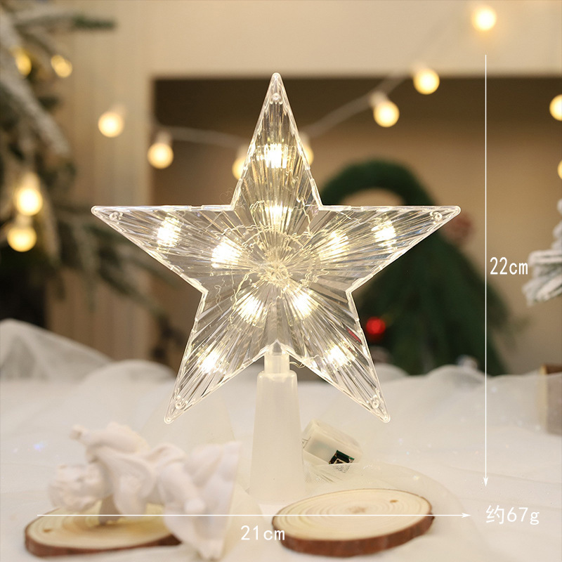 Nuevo árbol de Navidad LED decoración de estrella de luz transparente caja de baterías de color cálido cable de cobre con lámpara de estrella pentagonal transfronteriza