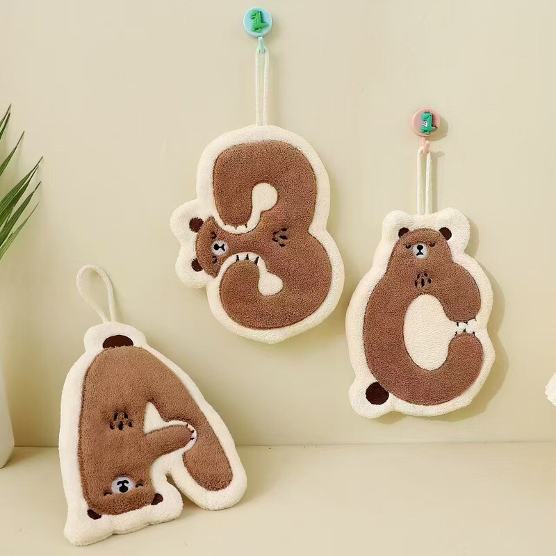 Cross-Border Alphabet Bear Cartoon Coral Fleece Hand Towel, Hangable in Bathroom, Absorbent and Quick-Drying Hanging Towel Cross-Border Alphabet Bear Cartoon Coral Fleece Hand Towel, Hangable in Bathroom, Absorbent and Quick-Drying Hanging Towel