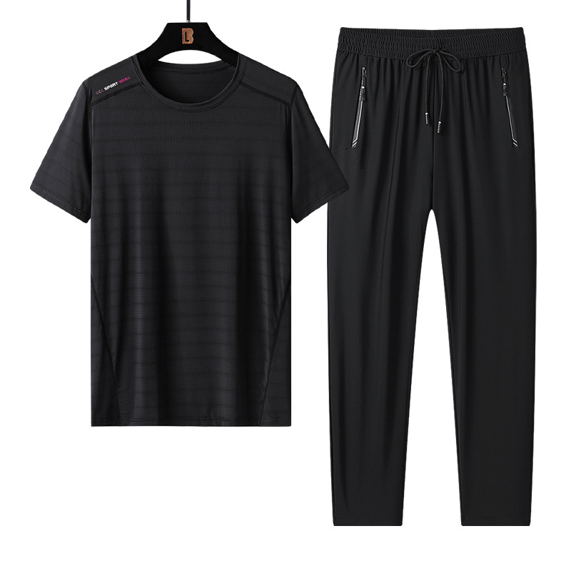 Trajes deportivos transfronterizos para hombres nuevos hielo de tamaño grande de verano delgado ropa deportiva de secado rápido para papá con pantalones superiores