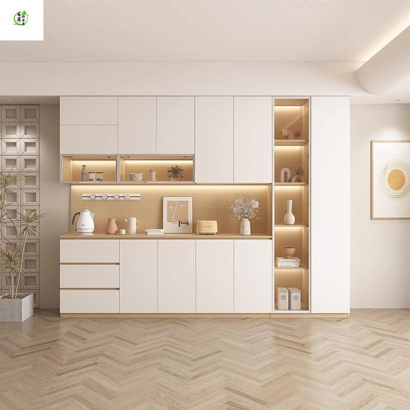 Light Luxury Sideboard and Wine Cabinet Integrated Cream White Large-Capacity Wall-Mounted Storage Cabinet for Home Dining Room Multifunctional Storage Cabinet Light Luxury Sideboard and Wine Cabinet Integrated Cream White Large-Capacity Wall-Mounted Storage Cabinet for Home Dining Room Multifunctional Storage Cabinet