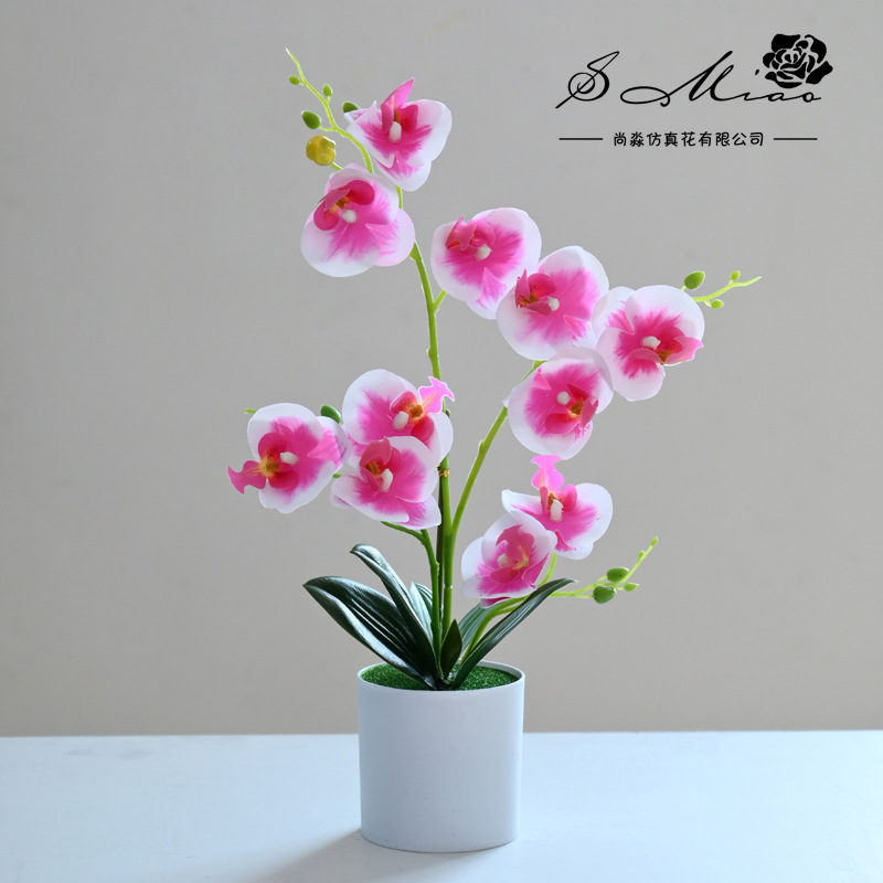Flor artificial doble tenedor Phalaenopsis bonsai suministro directo de fábrica orquídea creativo interior pequeño columpio artificial planta verde artificial flor artificial al por mayor