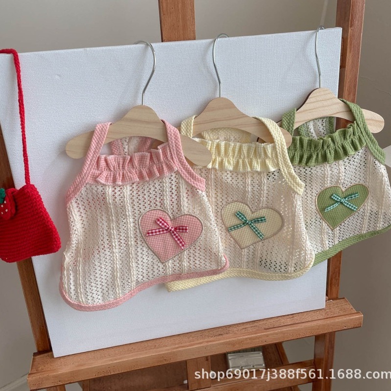 애완동물 여름용 강아지 고양이 시원한 하트 자수 멜빵 조끼, 고양이와 강아지 옷, 소형견용