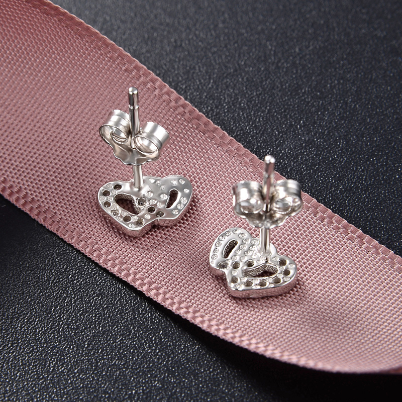 Pendientes de circonita con microincrustaciones de plata de ley 925, temperamento de lujo ligero femenino, doble amor, personalidad linda