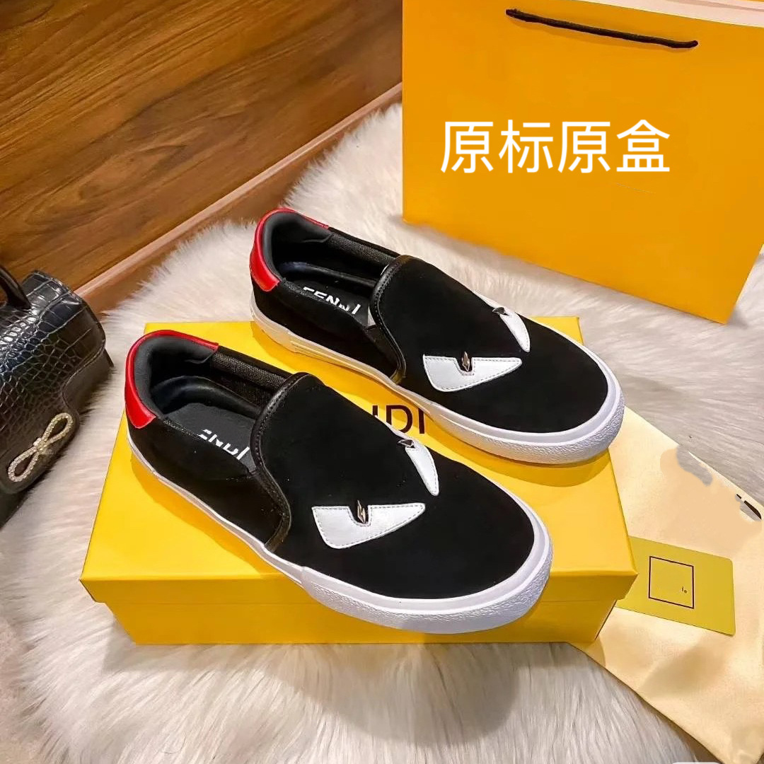 High Version F Brand Slip-On Little Monster Couple Casual Shoes European and American Genuine Leather Soft Sole Versatile Trendy Lazy Sneakers