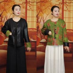 双双面穿新中式国风皮衣外套女2025新款香云纱提花轻奢高端上衣