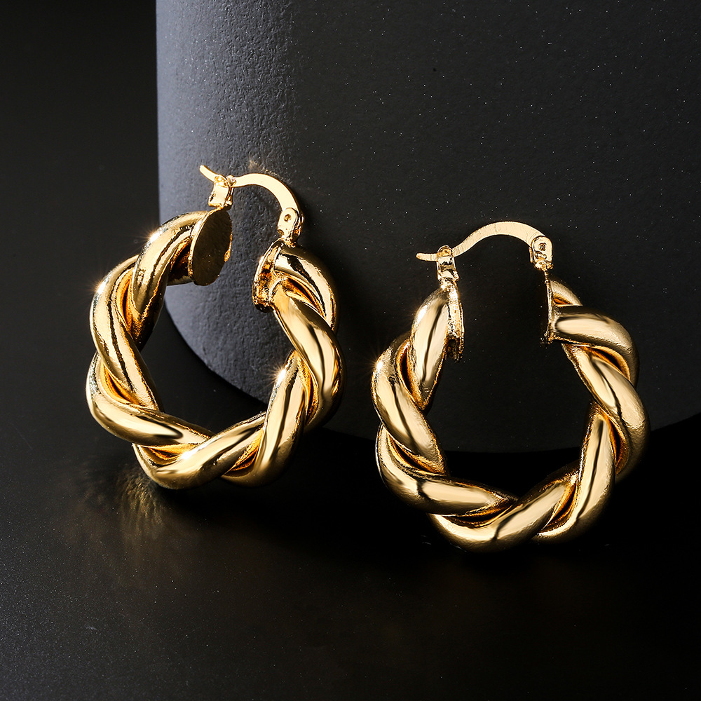 Fashion retro geometric copper-plated real gold earrings