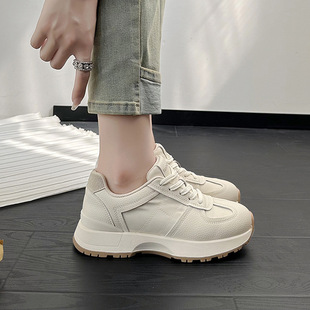 Korean Style 2023 Autumn New ins Solid Color Forrest Gump Shoes Women's Cowhide Thick Bottom Mesh Top Internet Celebrity Same Style Trendy Shoes