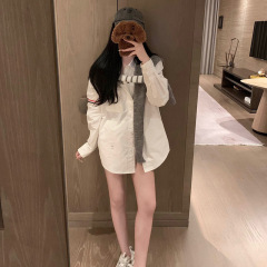 英伦学院风经典TB红白织带衬衫女配针织披肩春秋休闲上衣外搭两件