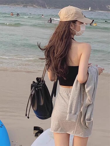 Dopamine necklace strap vest for women, large size, Thai Sanya beach style, outerwear for island vacation top