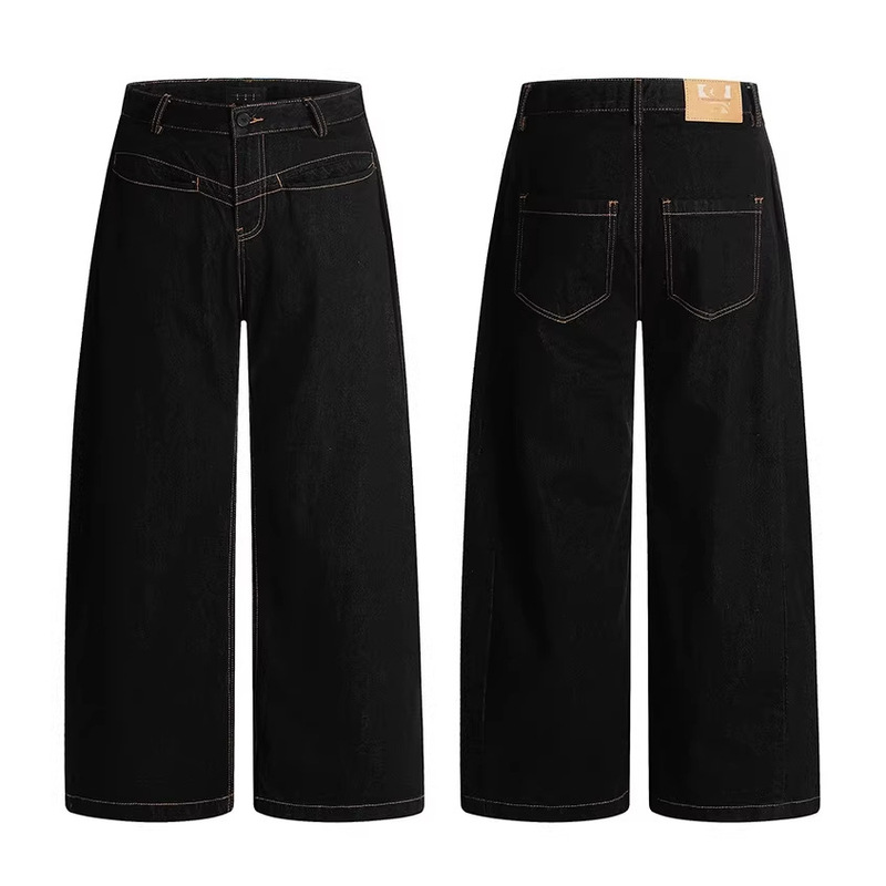 Tuochuan Ck9656 American Retro Scimitar Jeans, Washed and Distressed, Unisex Straight-Leg Cleanfit Loose Wide-Leg