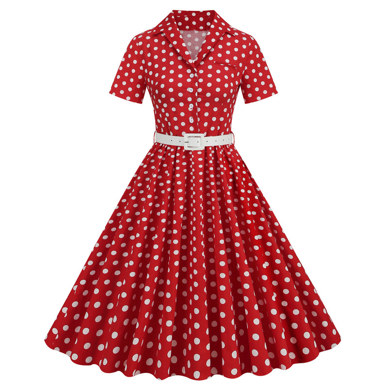 Hepburn-Style Retro Hong Kong Fashion 50S Youthful Polka Dot Annual Party Dance Performance Flared Dress