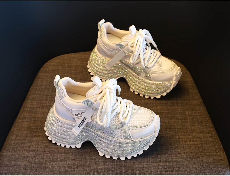 Giày sneaker nữ đế dày tăng chiều cao phối đá lấp lánh lưới thoáng khí — màu be chi tiết 5