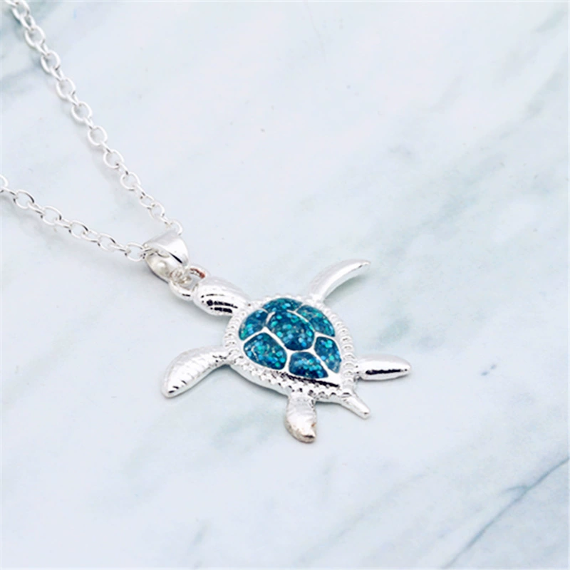 European and American hot -selling silver jewelry pendant Classic women's wild turtle inlaid OPAL female pendant temperament Australian treasure female crane