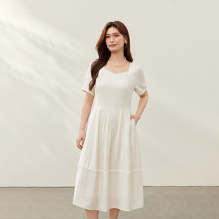[Gentle French Peach Heart Collar Slim Dress] Slim and Beautiful Plus Size Women's Clothing Fat mm Summer New Style