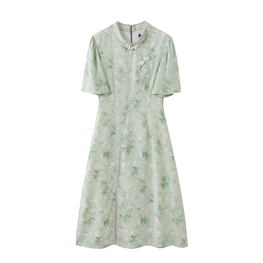 2024 новый стиль большого размера женское платье новый китайский стиль зеленый цветок летом толстая сестра 200 кг