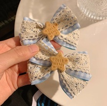 韩国布艺蝴蝶结蕾丝发夹头饰甜美可爱五角星发卡夹子少女马尾发饰