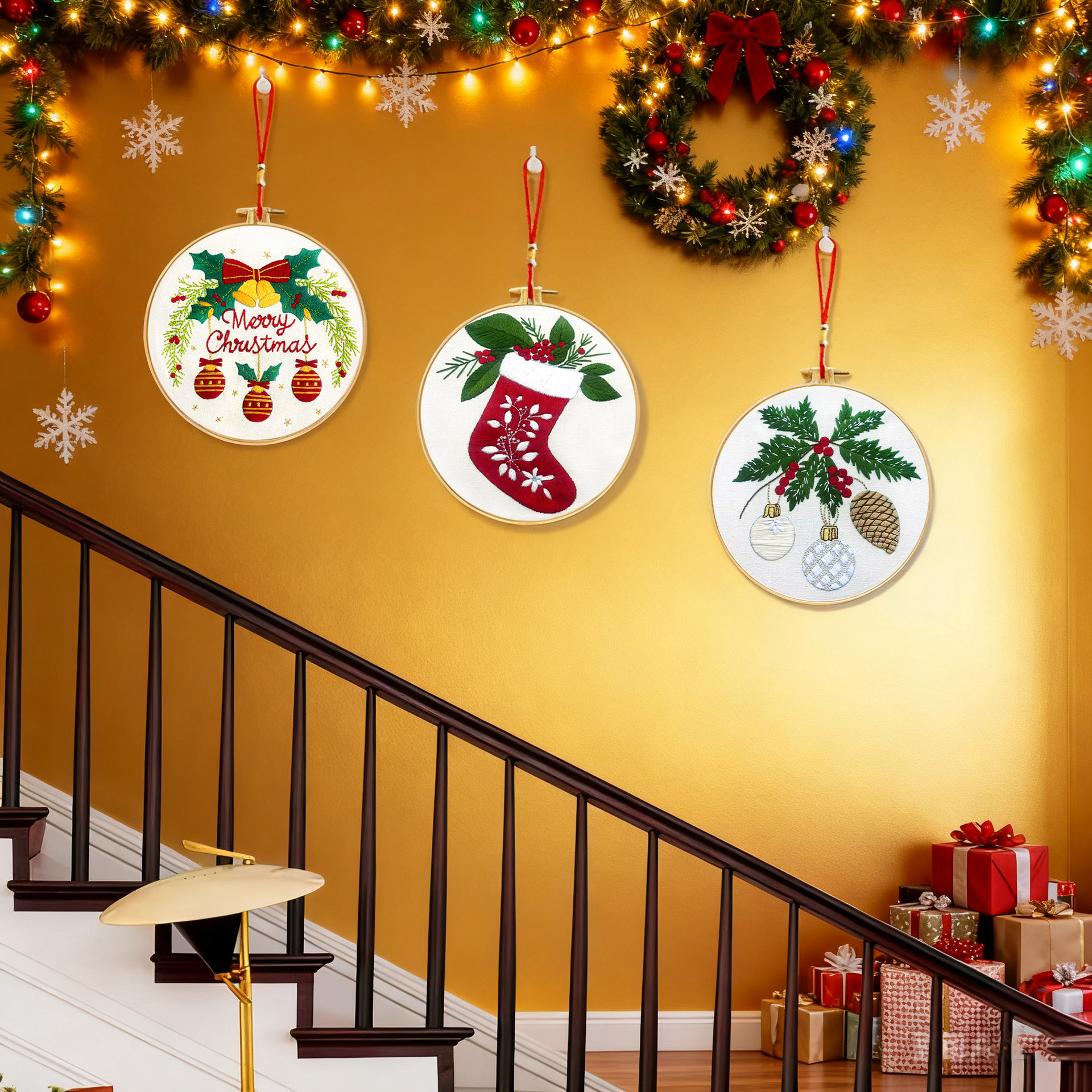 Navidad transfronteriza bordado a mano kit DIY material paquete de medias navideñas con campanas decoración del hogar de vacaciones al por mayor