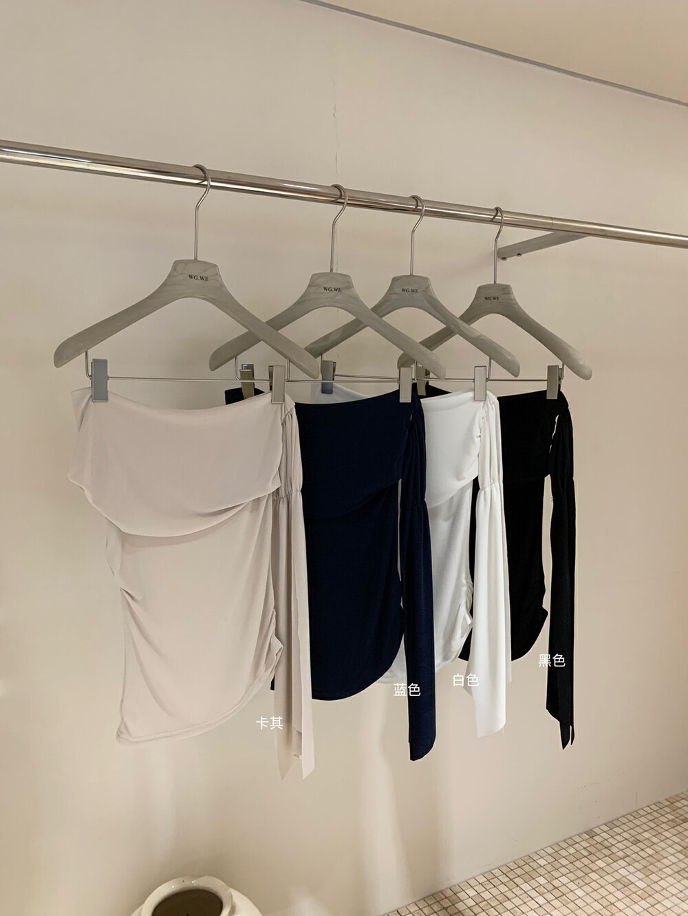WGWE Pure Desire Wind Camiseta de tubo plisado con cordones de un solo hombro para mujer Verano delgado y delgado sin tirantes W5133 image 6
