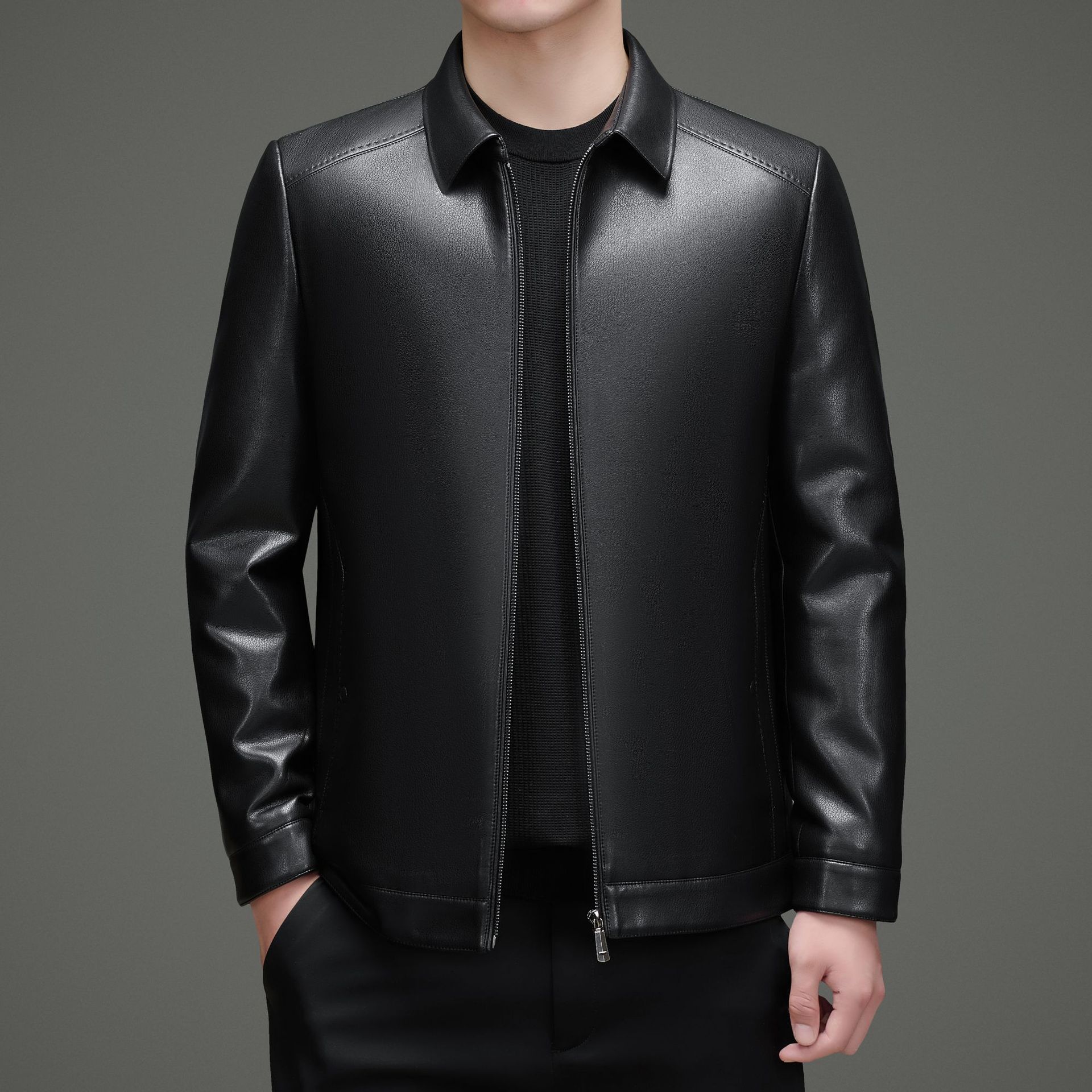 品牌男士真皮皮衣2026秋新款中年爸爸装翻领加厚商务休闲夹克外套
