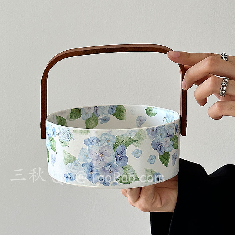 Sanqiu Sanq Retro Oil Painting Endless Summer Fruit Basket Snack Placing Dried Fruit Candy Plate Ceramic Portable Fruit Basket