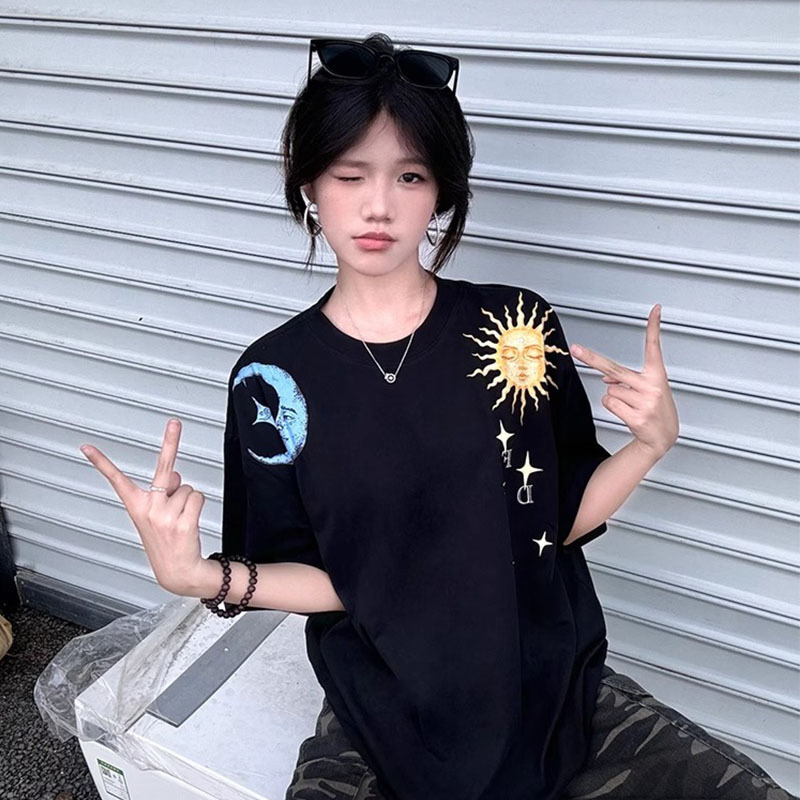 クロスボーダー対外貿易双糸純綿-女性用半袖Tシャツ夏半袖ルーズコットントップトレンディな痩身イン気質|undefined
