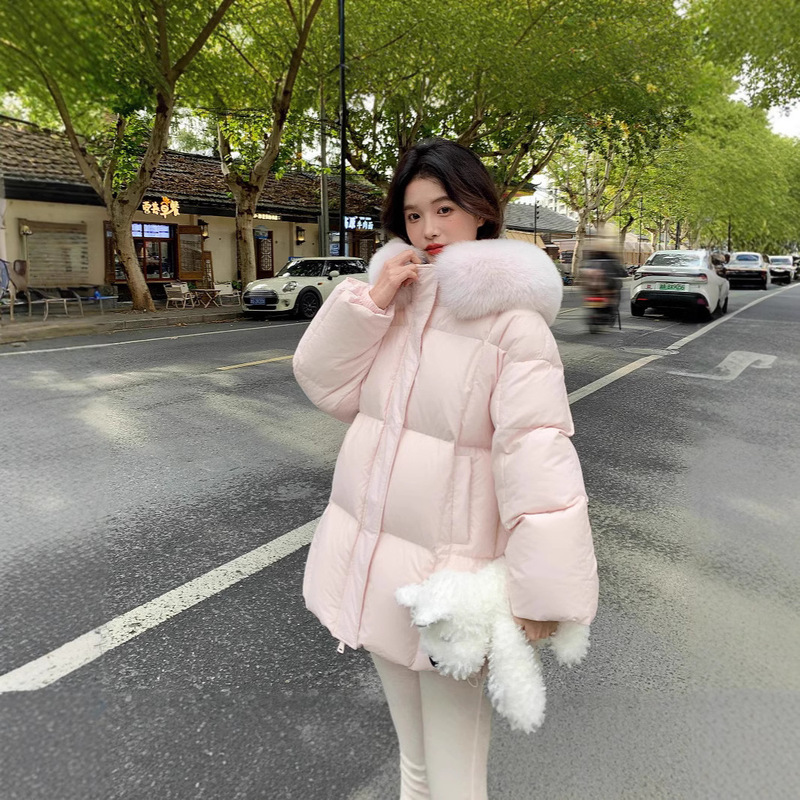 Women's Short down Jacket 2025 Winter New Korean Style Loose Sweet Fresh Petite Hooded Coat with Large Fur Collar Women's Short down Jacket 2025 Winter New Korean Style Loose Sweet Fresh Petite Hooded Coat with Large Fur Collar