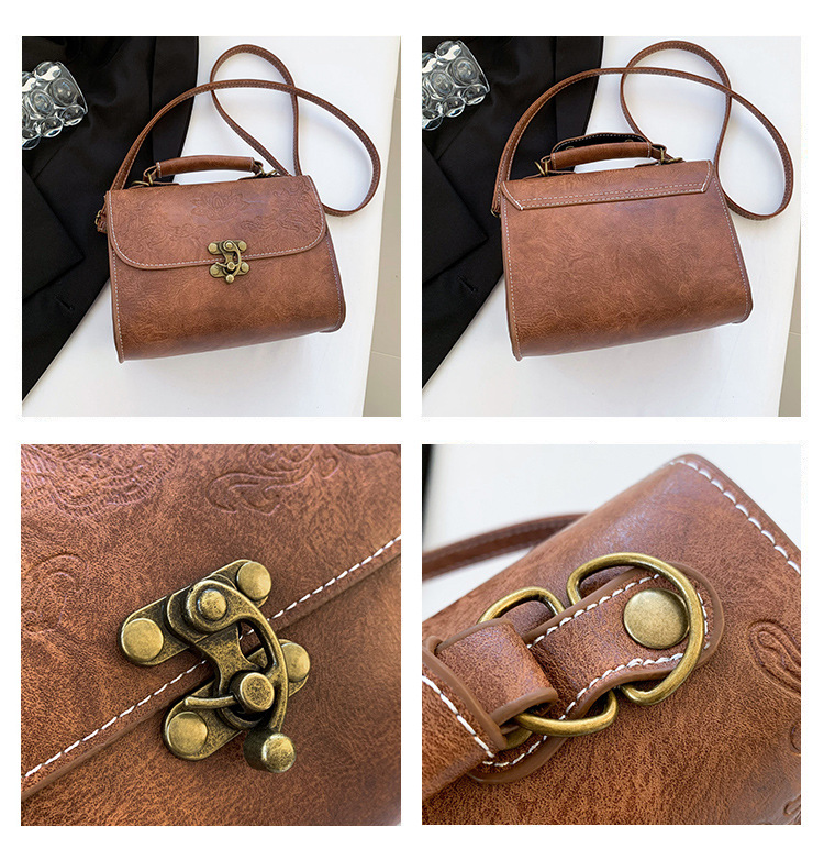 726g Weight Women's Pu Leather Solid Color Vintage Style Classic Style Square Lock Clasp Handbag Crossbody Bag