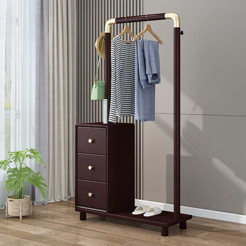 Full solid wood clothing rack, minimalist new Chinese Nordic hanger, home-use simple storage cabinet, clothing rack