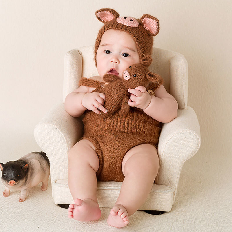 Newborn Props for 100-Day-Old Baby, Full-Month Baby Photo Shoot Sofa, Theme Studio Stool, Chair, 100-Day Photo, Solid Wood
