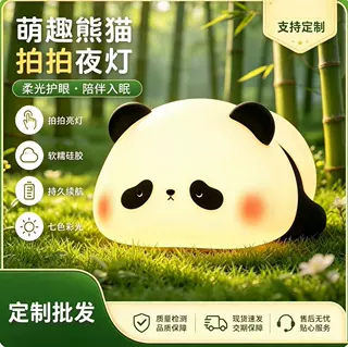 爆款熊猫充电小夜灯拍拍灯柔光护眼卧室床头灯七彩氛围led定时